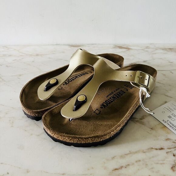 BIRKENSTOCK Gizeh Gold Birko-Flor Slide Slippers - 37 EU - Picture 1 of 11